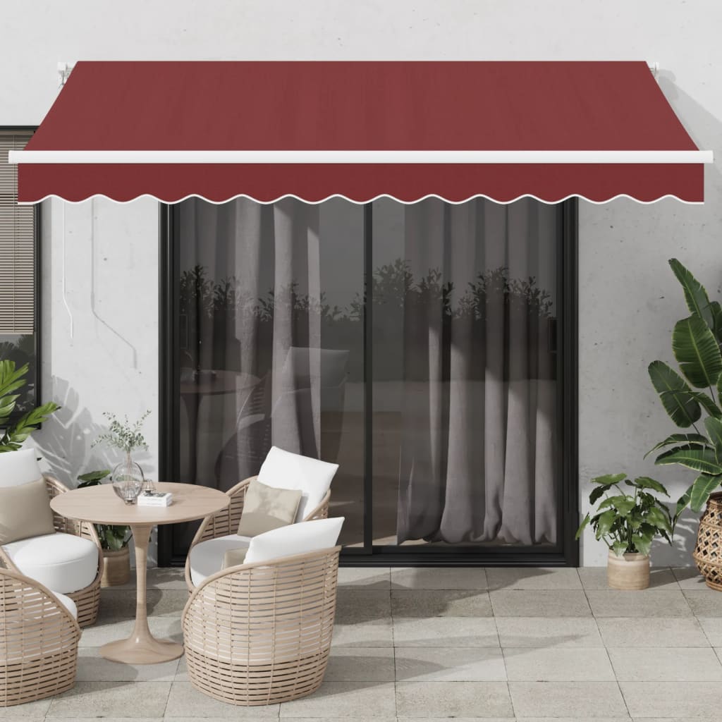 Vidaxl Luifel se puede extender automáticamente con LED 350x250 cm Burdeos rojo