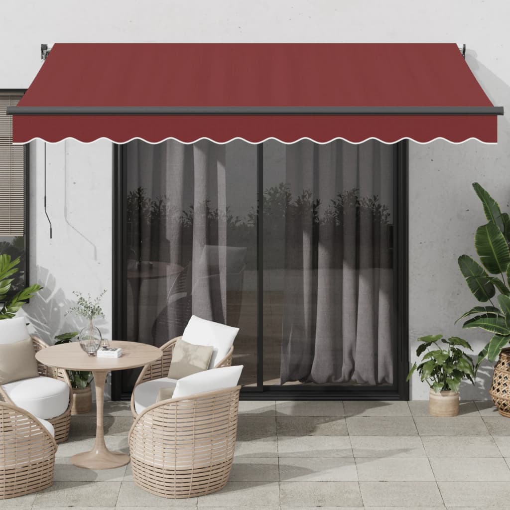 Vidaxl Luifel estendibile manualmente con LED 350x250 cm Bordeaux rosso