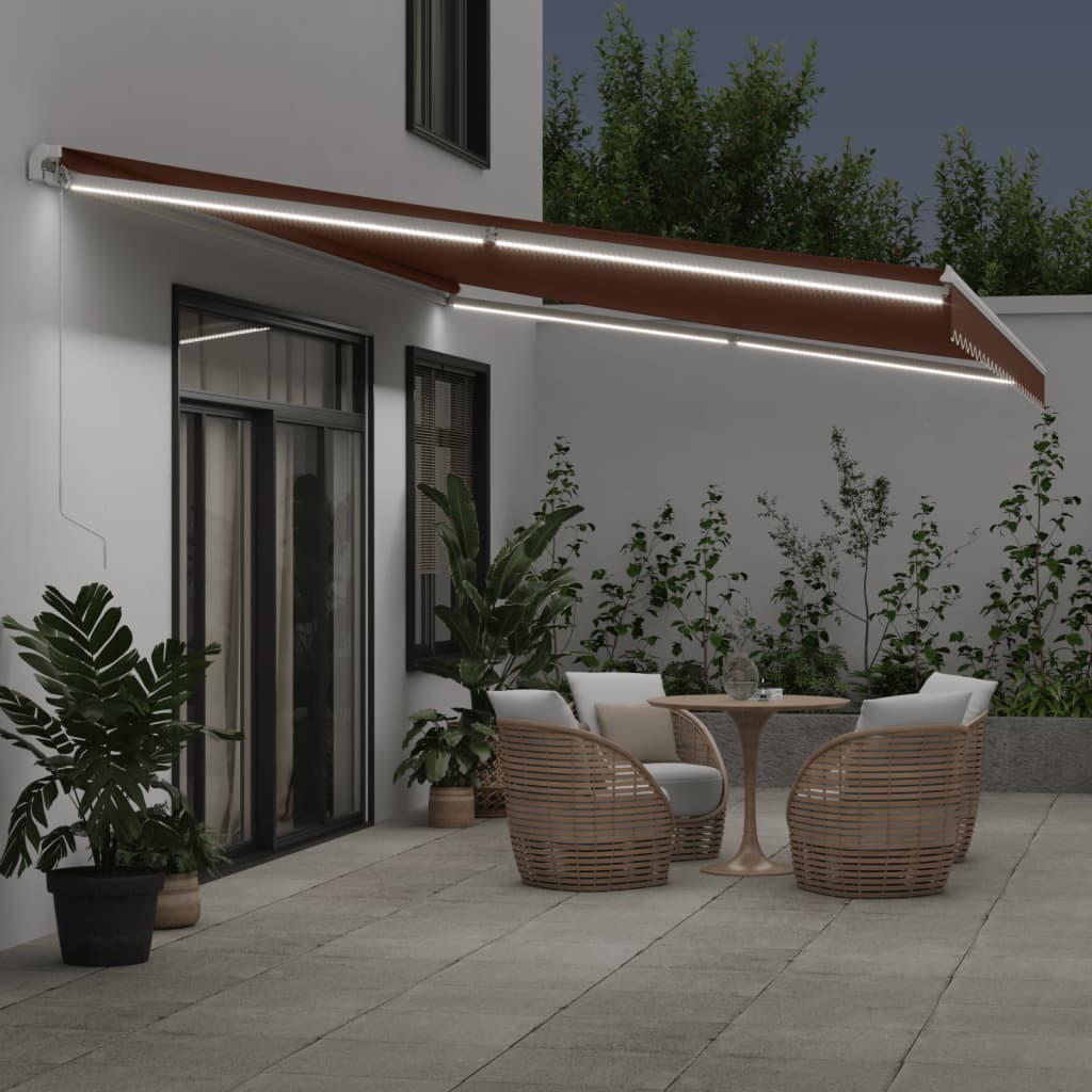 Vidaxl Luifel manually extendable with LED 600x350 cm brown