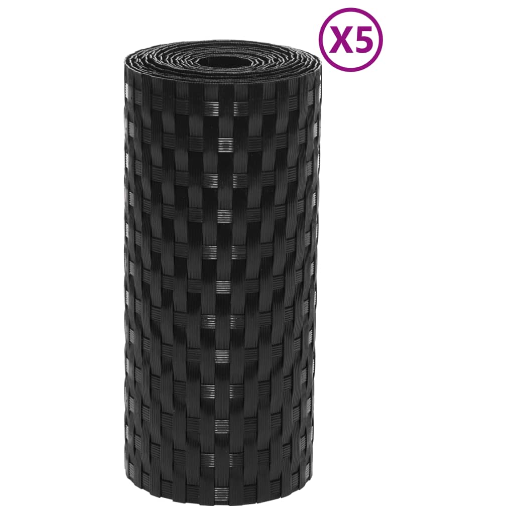 Écrans de balcon Vidaxl 5 ST 255X19 cm Poly Rattan Black