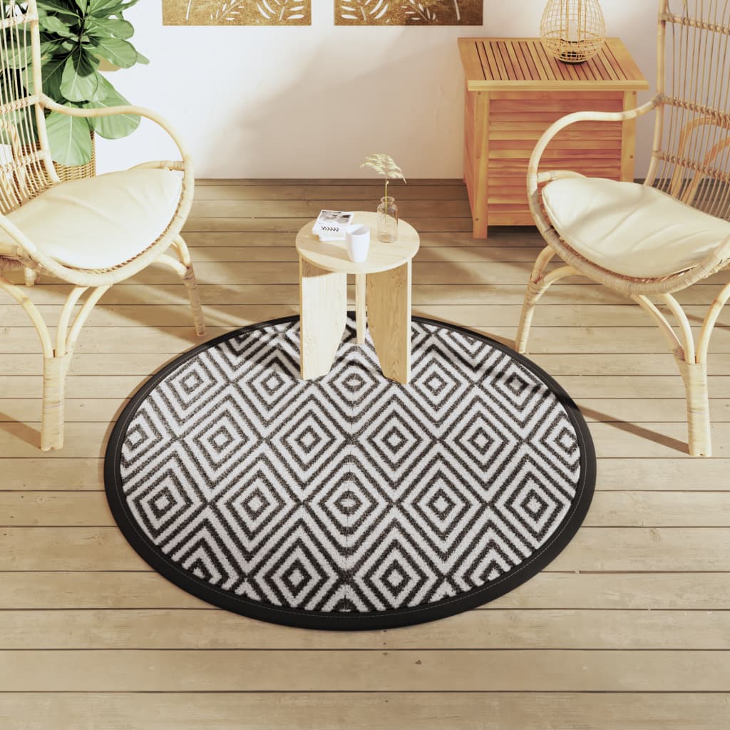 Vidaxl Extérieur tapis Ø 120 cm Polypropène blanc et noir