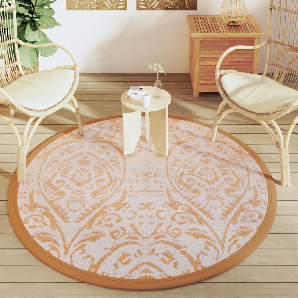 Vidaxl à l'extérieur du tapis Arakil Ø160 cm en polypropène orange et blanc