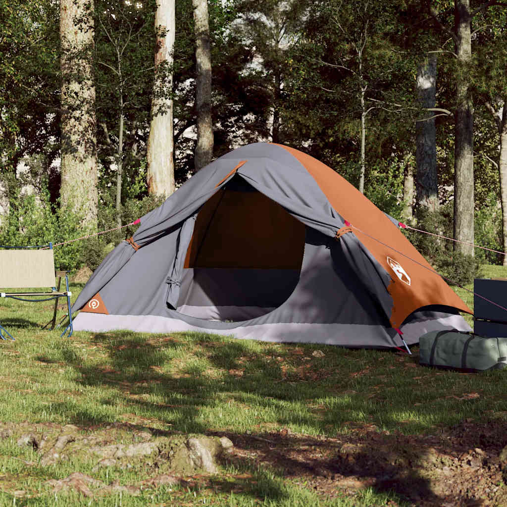 Vidaxl Tenda cupola di 4 persone impermeabili grigio e arancione