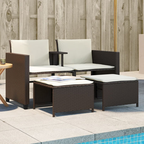 Vidaxl tuinbank 2-zits met tafel en voetenbanken poly rattan bruin