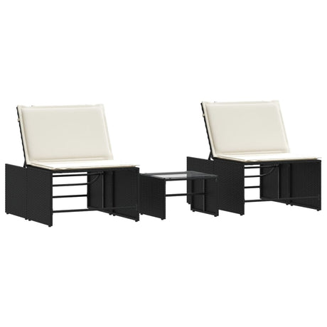 Vidaxl modulaire ligbedden 2 stuks met tafel zwart poly rattan