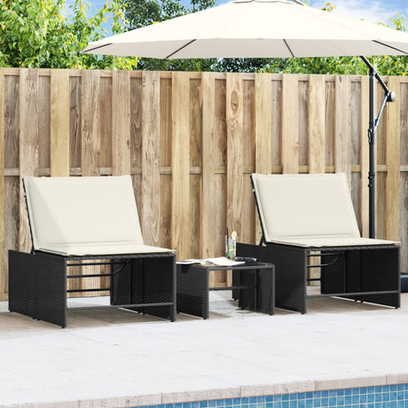 Vidaxl modulaire ligbedden 2 stuks met tafel zwart poly rattan