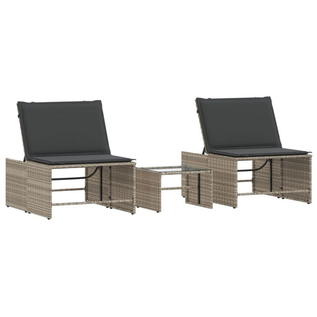 Vidaxl ligstoelen 2 st met tafel lichtgrijs poly rattan