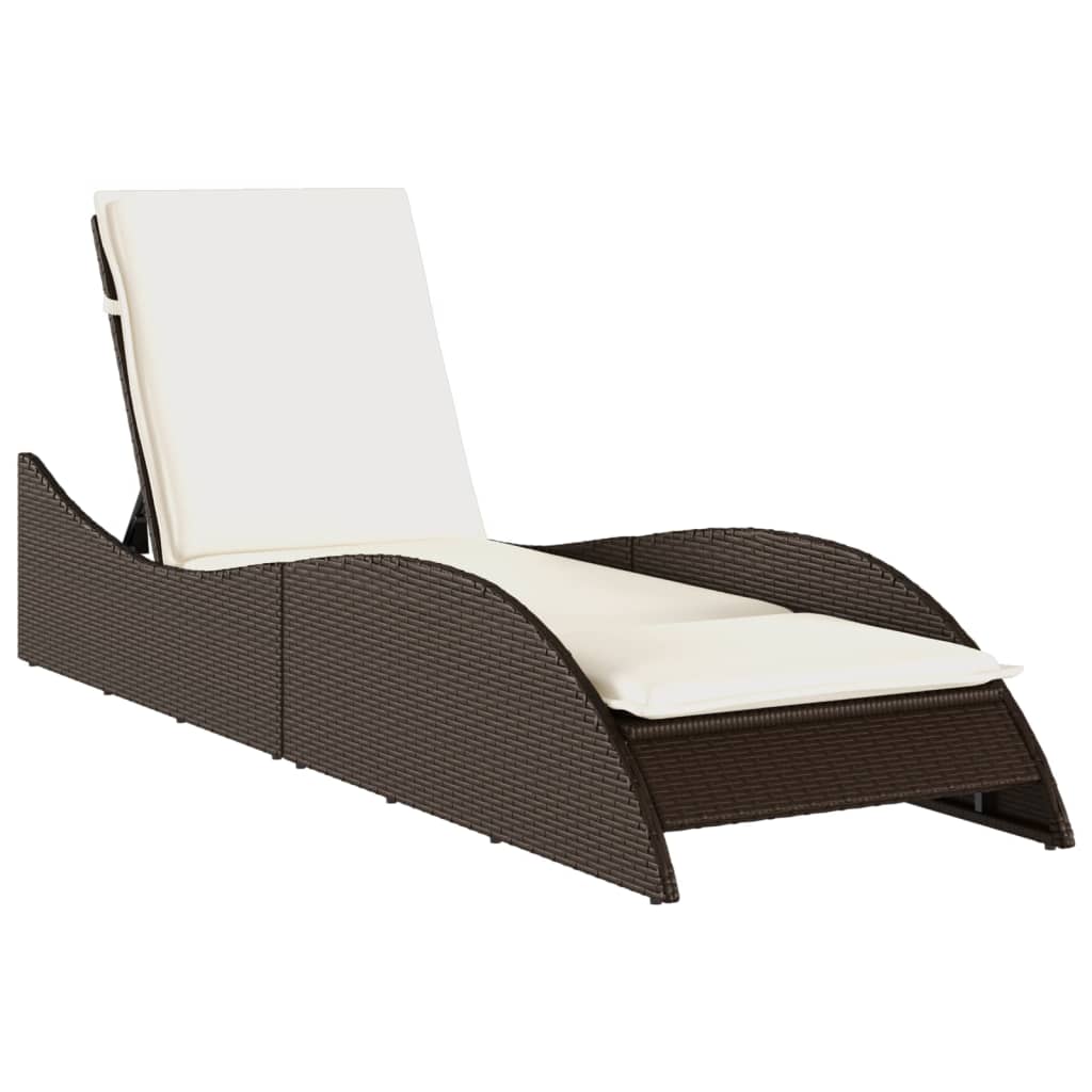 Vidaxl ligbed met kussen 60x205x73 cm poly rattan bruin