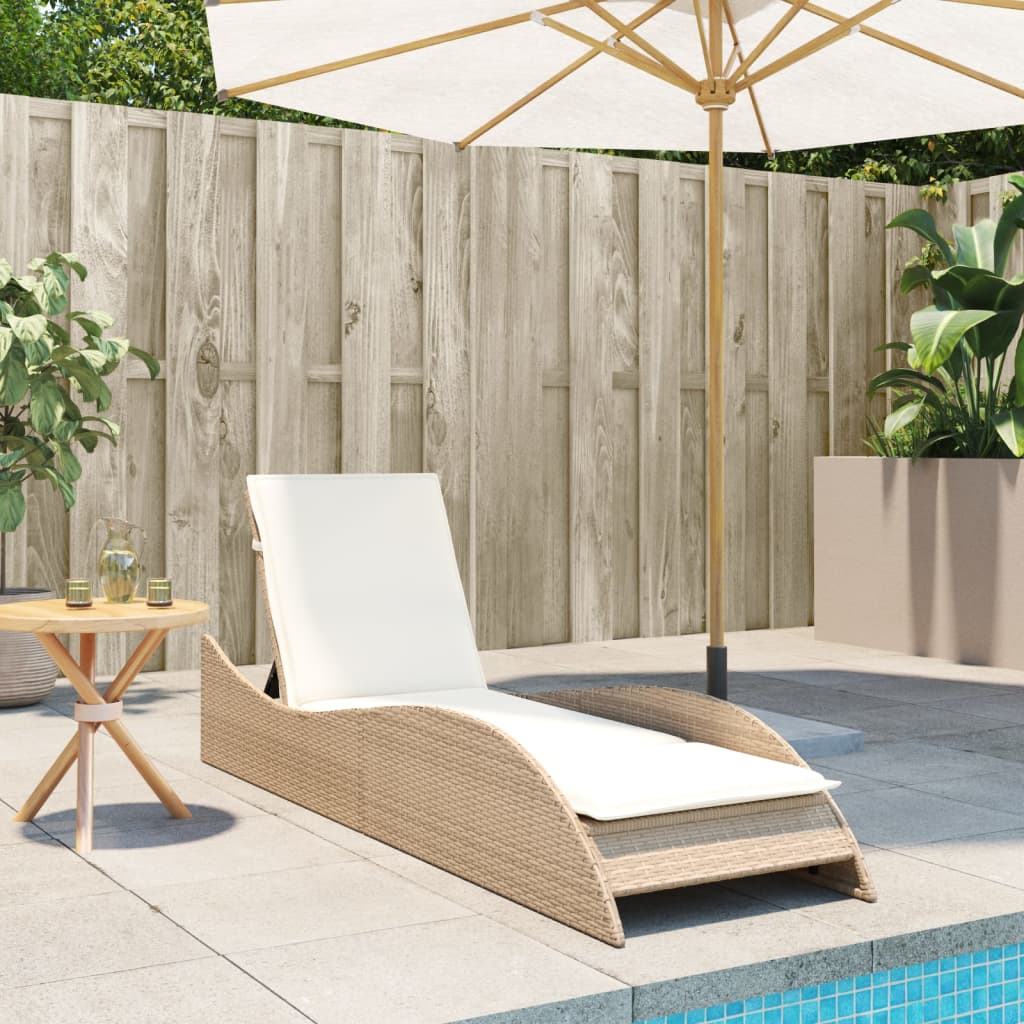 Vidaxl ligbed met kussen 60x205x73 cm poly rattan beige