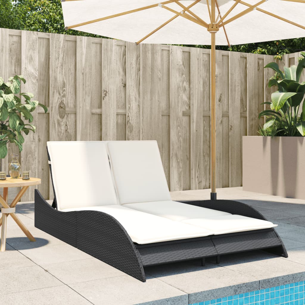 Vidaxl ligbed met kussens 114x205x73 cm poly rattan zwart