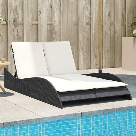 Vidaxl ligbed met kussens 114x205x73 cm poly rattan zwart