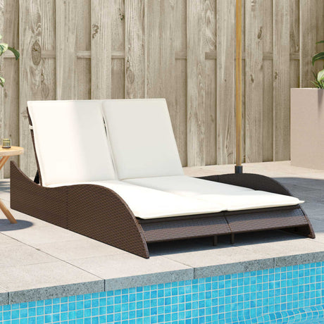 Vidaxl ligbed met kussens 114x205x73 cm poly rattan bruin