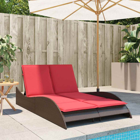 Vidaxl ligbed met kussens bruin 114x205x73 cm poly rattan