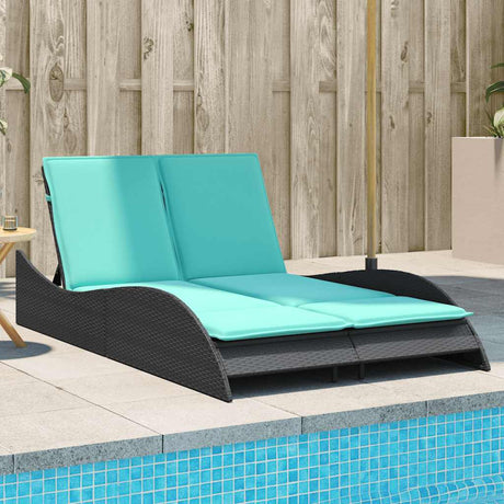 Vidaxl ligbed met kussens zwart 114x205x73 cm poly rattan
