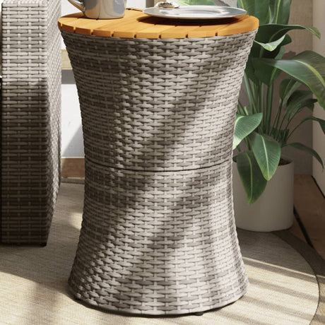Vidaxl tuinbijzettafel trommelvormig poly rattan en massief hout grijs