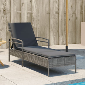 Vidaxl ligbed met kussen 63x200x81 cm poly rattan grijs