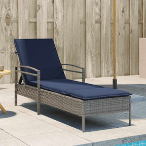 Vidaxl ligbed met kussen grijs 63x200x81 cm poly rattan