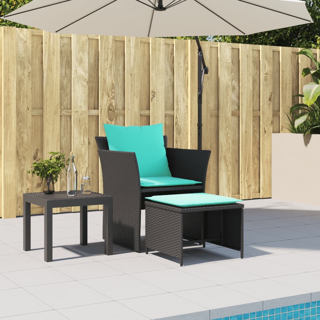 Vidaxl tuinstoel met voetenbank poly rattan zwart
