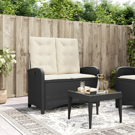 Vidaxl tuinbankje verstelbaar met kussens poly rattan zwart