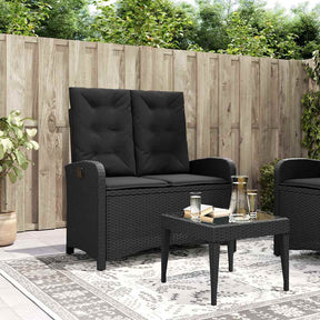 Vidaxl tuinbankje verstelbaar met kussens poly rattan zwart