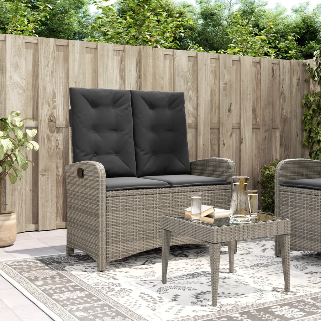 Vidaxl tuinbankje verstelbaar met kussens poly rattan grijs