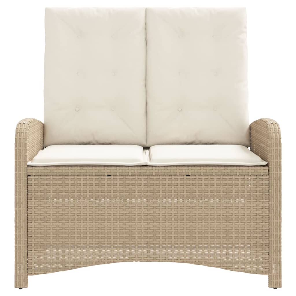 Vidaxl tuinbankje verstelbaar met kussens poly rattan beige