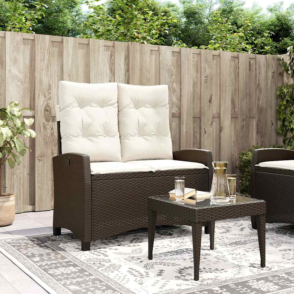 Vidaxl tuinbankje verstelbaar met kussens poly rattan bruin