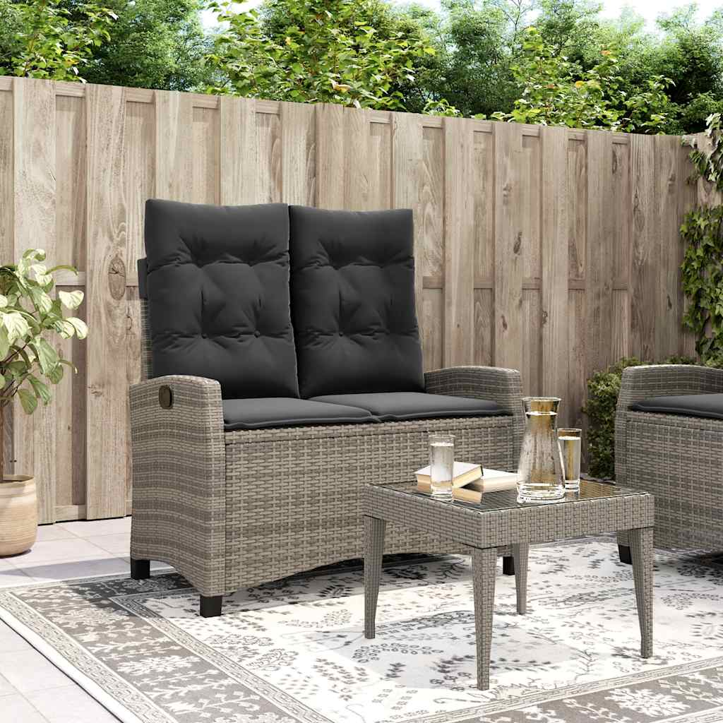 Vidaxl tuinbankje verstelbaar met kussens poly rattan grijs