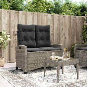 Vidaxl tuinbankje verstelbaar met kussens poly rattan grijs