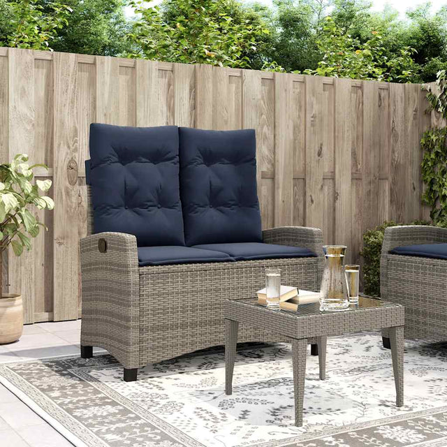 Vidaxl tuinbankje verstelbaar met kussens poly rattan grijs