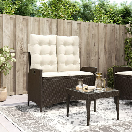 Vidaxl tuinbankje verstelbaar met kussens poly rattan bruin