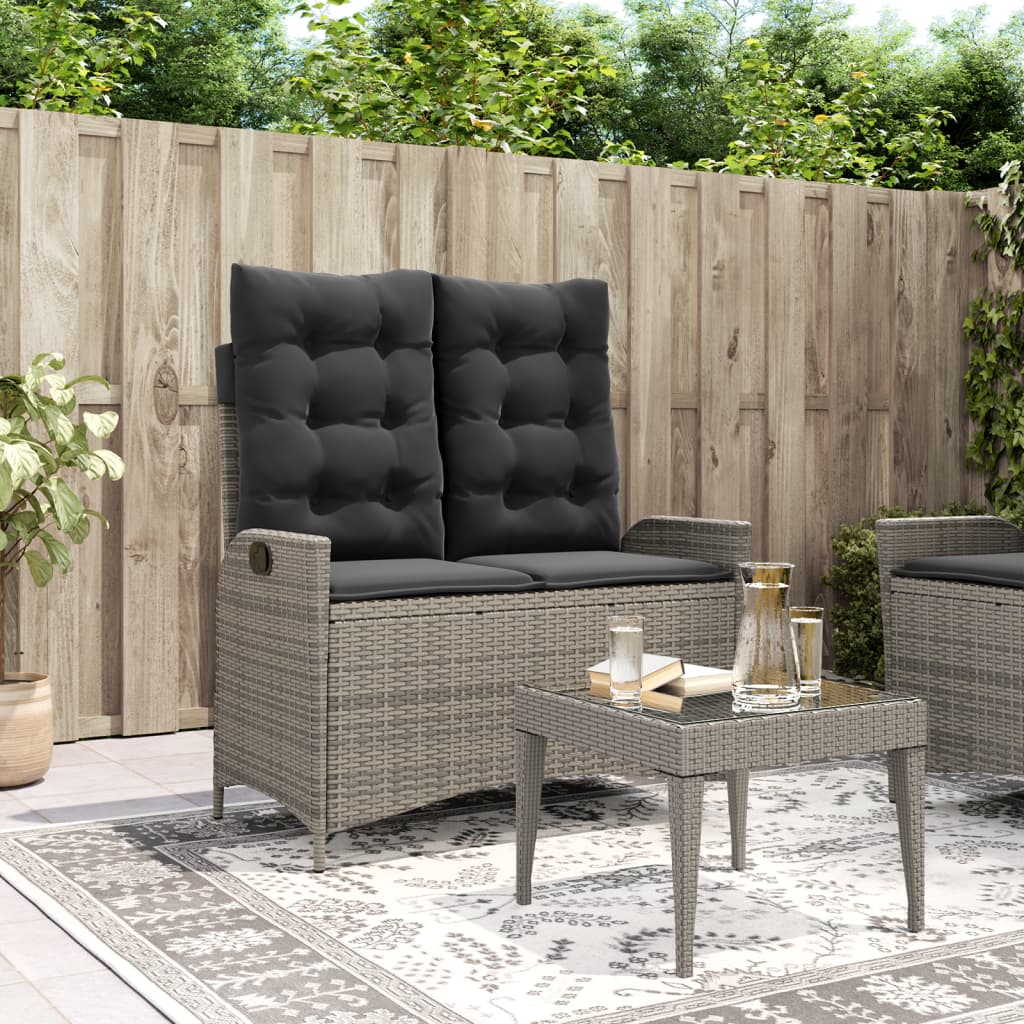 Vidaxl tuinbankje verstelbaar met kussens poly rattan grijs