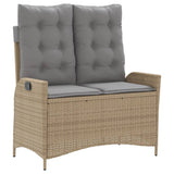 Vidaxl tuinbankje verstelbaar met kussens poly rattan beige