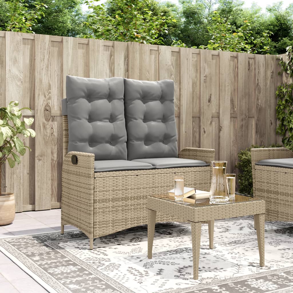 Vidaxl tuinbankje verstelbaar met kussens poly rattan beige