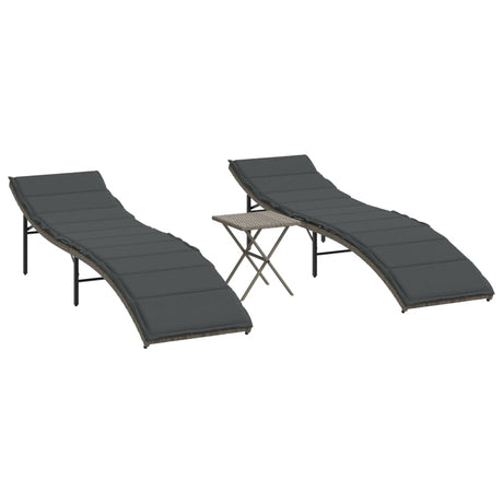 Vidaxl ligbedden 2 st met tafel poly rattan grijs