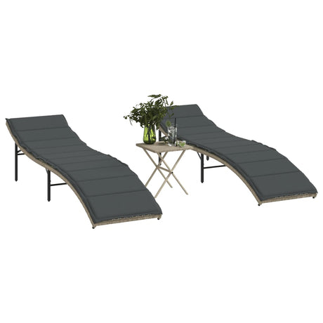 Vidaxl ligbedden 2 st met tafel poly rattan lichtgrijs