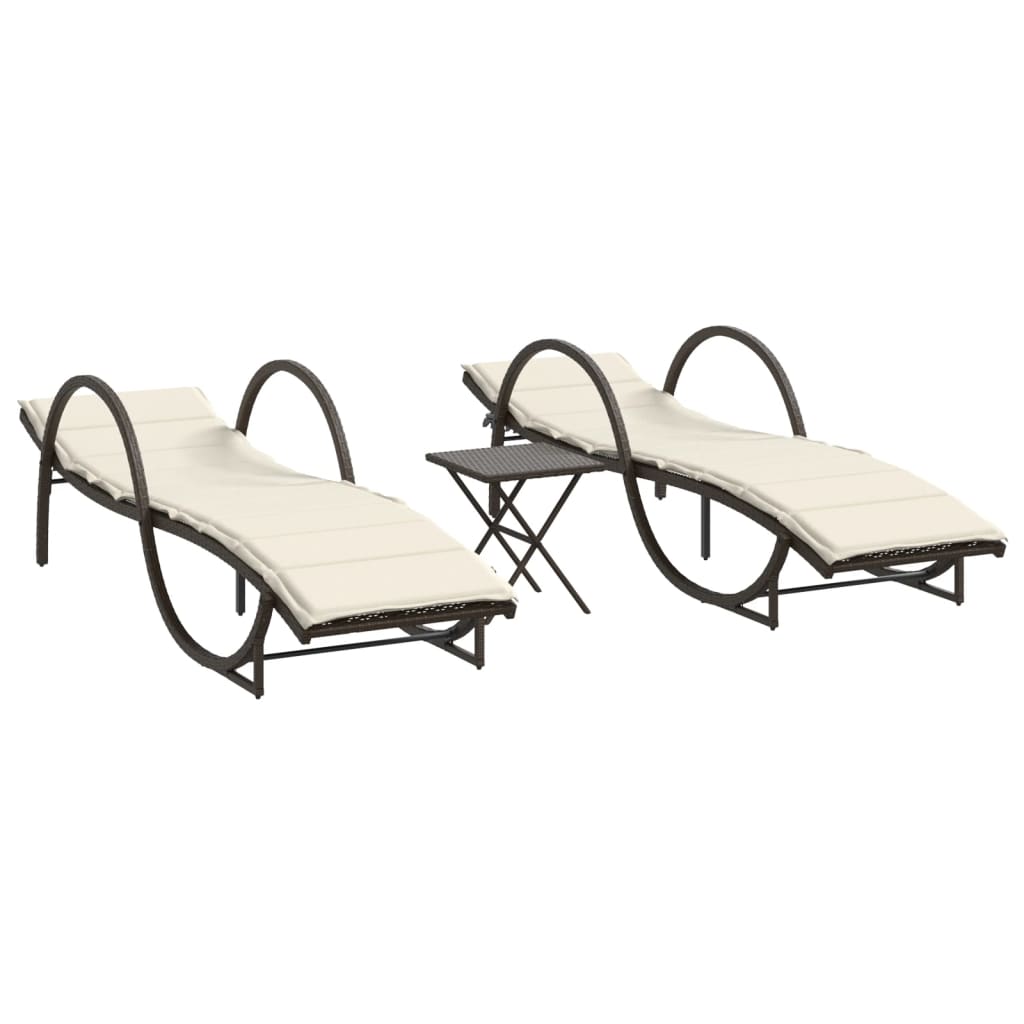 Vidaxl ligstoelen 2 st met tafel poly rattan bruin