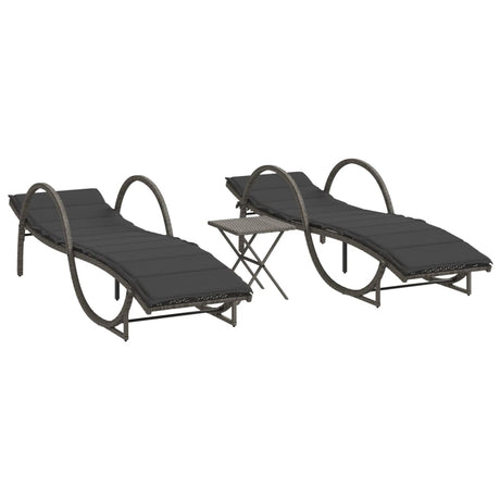 Vidaxl ligbedden 2 st met tafel poly rattan grijs