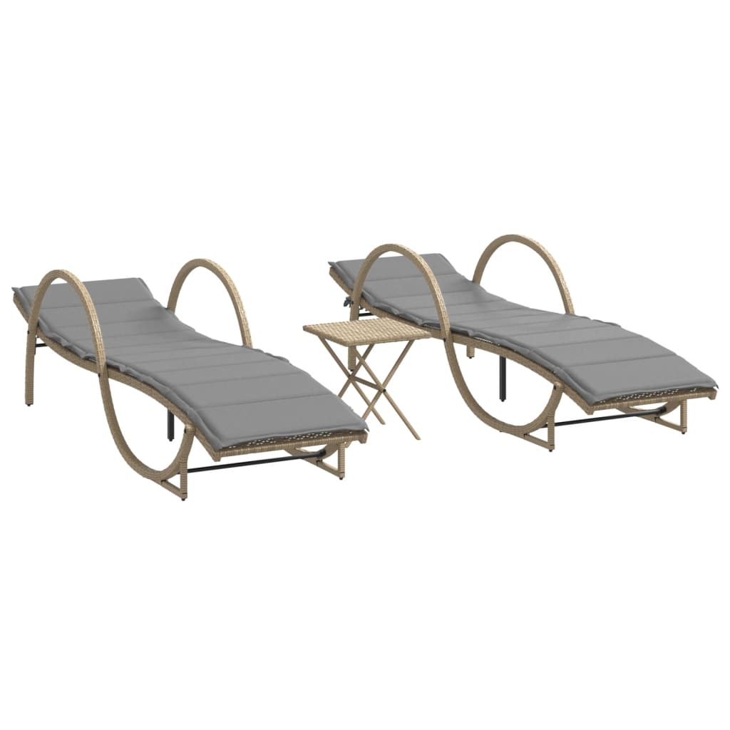 Vidaxl ligstoelen 2 st met tafel poly rattan beige