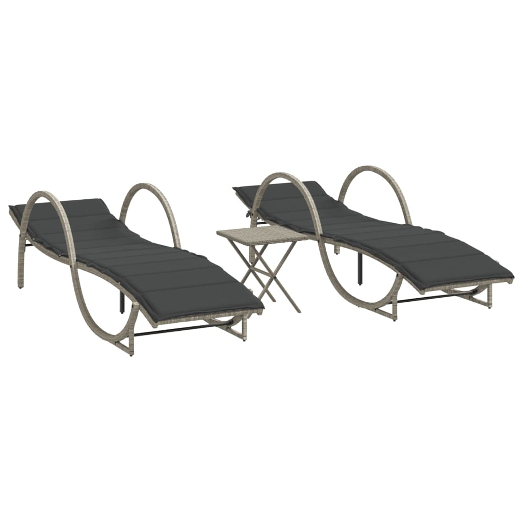 Vidaxl ligbedden 2 st met tafel poly rattan lichtgrijs