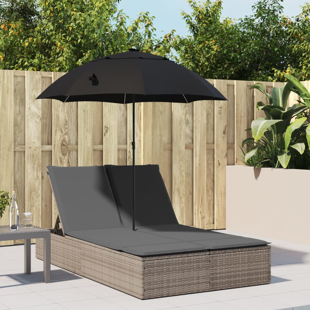 Vidaxl ligbed 2-persoons met kussens en parasol poly rattan grijs