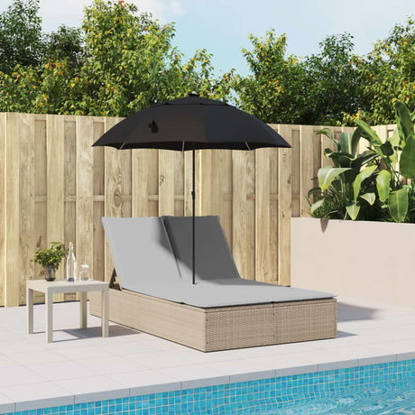 Vidaxl ligbed 2-persoons met kussens en parasol poly rattan beige