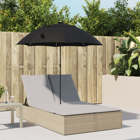 Vidaxl ligbed 2-persoons met kussens en parasol poly rattan beige