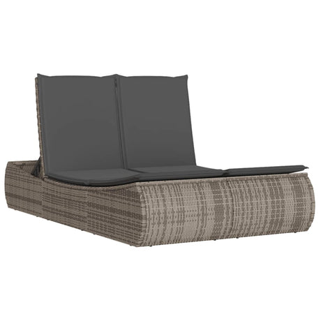 Vidaxl ligbed 2-persoons met kussens poly rattan grijs
