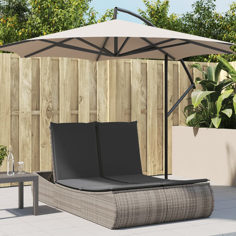 Vidaxl ligbed 2-persoons met kussens poly rattan grijs