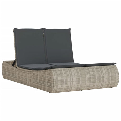 Vidaxl ligbed 2-persoons met kussens poly rattan lichtgrijs