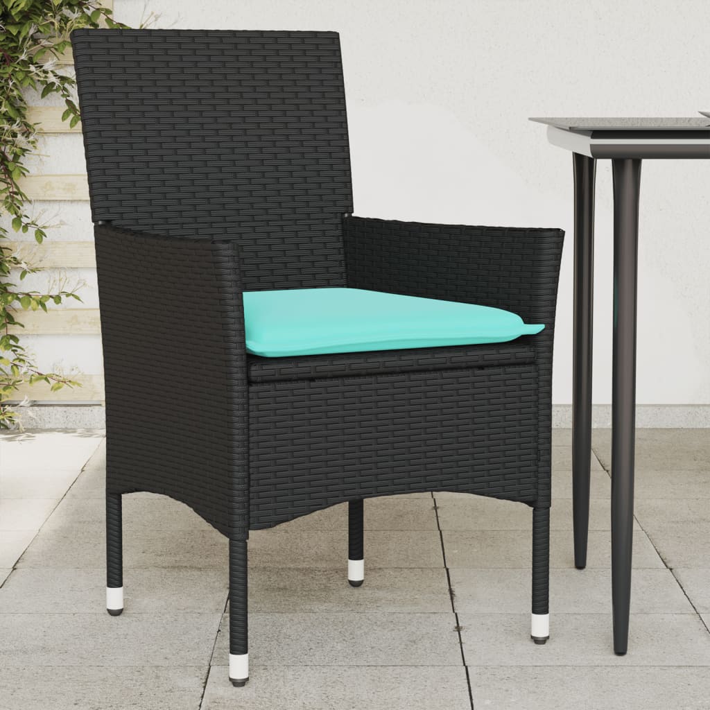 Vidaxl tuinstoelen 2 st met kussens poly rattan zwart