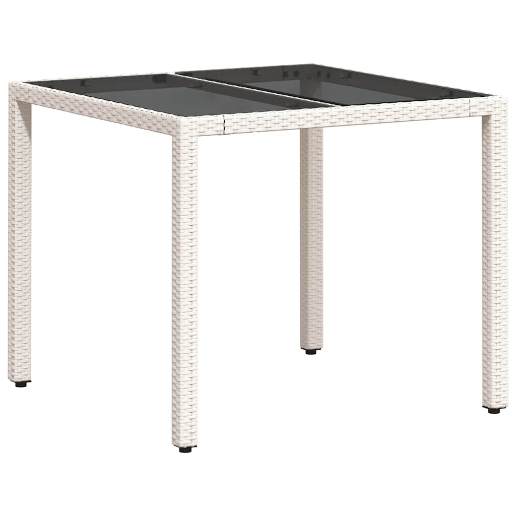 Vidaxl tuintafel met glazen blad 90x90x75 cm poly rattan wit