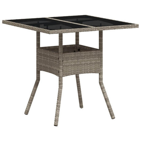 Vidaxl tuintafel met glazen blad 80x80x75 cm poly rattan lichtgrijs