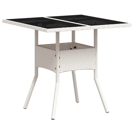Vidaxl tuintafel met glazen blad 80x80x75 cm poly rattan wit